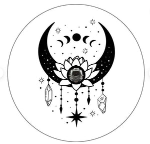 Lotus Mandala Moon With Crystals White Spare Tire Cover