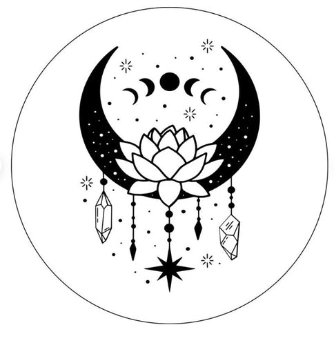 Lotus Mandala Moon With Crystals White Spare Tire Cover