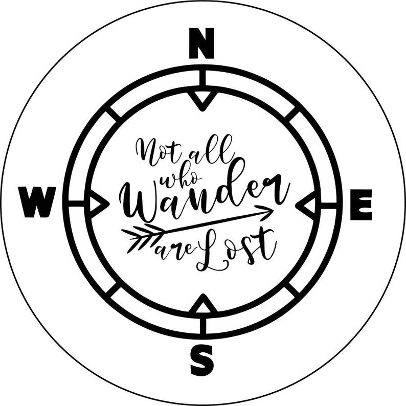 Not All Who Wander Are Lost Compass Thin Black Rim Spare Tire Cover