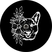 Pembroke Welsh Corgi With Flowers Black Background Spare Tire Cover