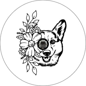 Pembroke Welsh Corgi With Flowers White Background Spare Tire Cover