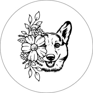 Pembroke Welsh Corgi With Flowers White Background Spare Tire Cover