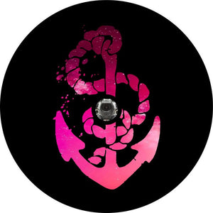 Pink Ombre Anchor Black Spare Tire Cover