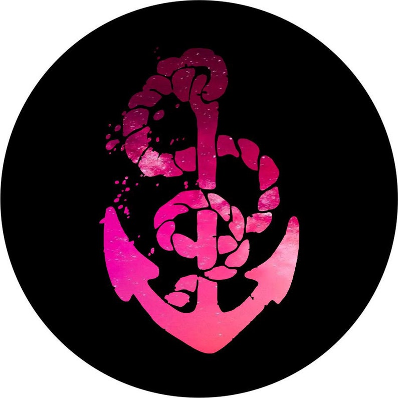 Pink Ombre Anchor Black Spare Tire Cover
