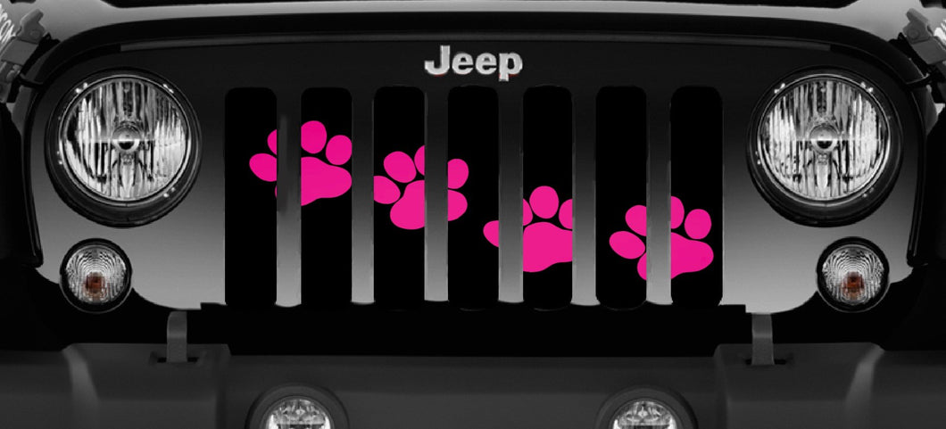 Platinum Puppy Paw Prints - Pink Diagonal- Jeep Grille Insert