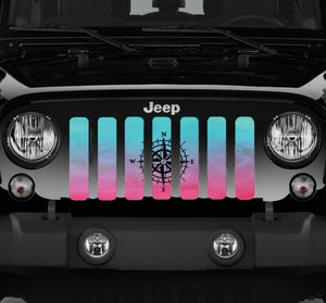 Pink and Teal Compass Jeep Grille Insert