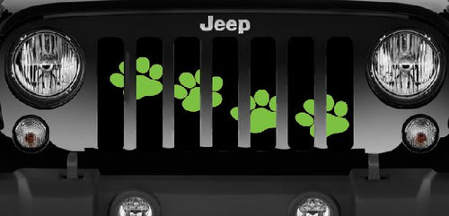 Puppy Paw Prints - Green Diagonal - Jeep Grille Insert