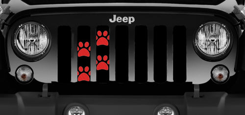 Puppy Paw Prints - Red - Jeep Grille Insert