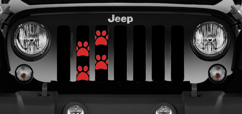 Platinum Puppy Paw Prints - Red - Jeep Grille Insert