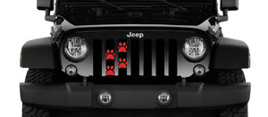 Platinum Puppy Paw Prints - Red - Jeep Grille Insert