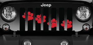 Platinum Puppy Paw Prints - Rubicon Red Diagonal - Jeep Grille Insert