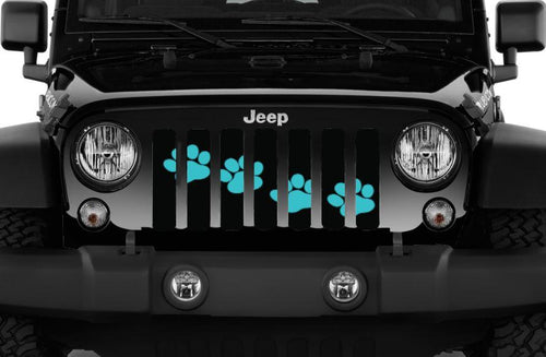 Platinum Puppy Paw Print - Teal Diagonal - Jeep Grille Insert