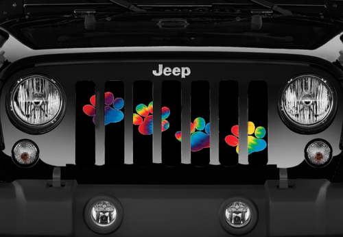 Puppy Paw Prints Tie Dye - Jeep Grille Insert