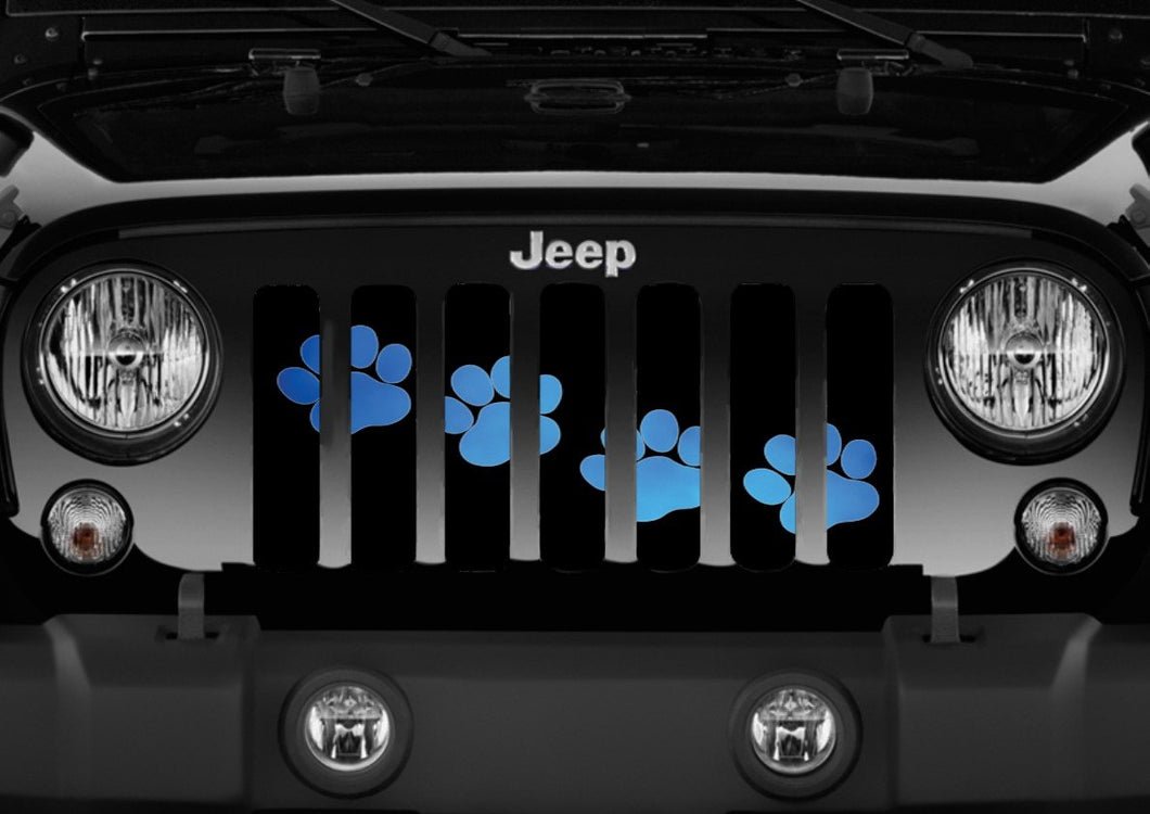 Platinum Puppy Paw Print - Blue Diagonal - Jeep Grille Insert