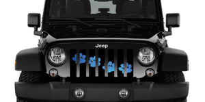 Platinum Puppy Paw Print - Blue Diagonal - Jeep Grille Insert