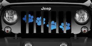 Platinum Puppy Paw Print - Blue Diagonal - Jeep Grille Insert