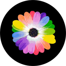 Rainbow Daisy Flower Black Spare Tire Cover