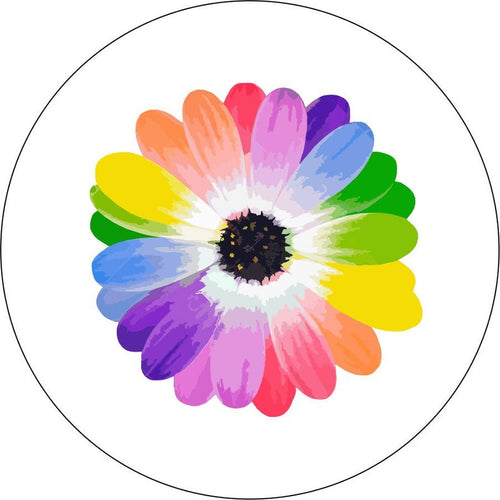 Rainbow Daisy Flower White Spare Tire Cover