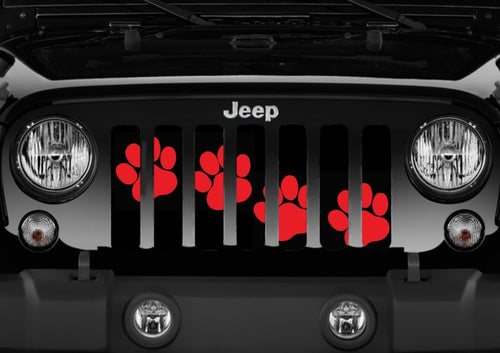 Platinum Puppy Paw Prints - Red Diagonal - Jeep Grille Insert