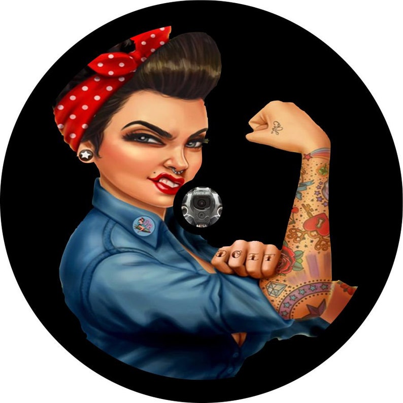 Rosie The Riveter Black Background Spare Tire Cover