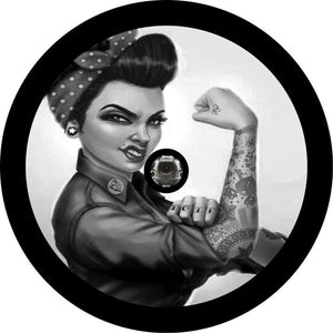 Rosie The Riveter Black and Grey Spare Tire Cover