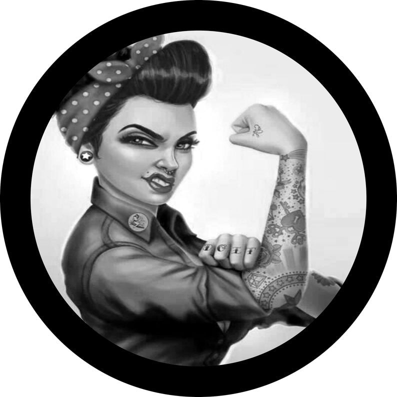 Rosie The Riveter Black and Grey Spare Tire Cover