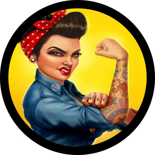 Rosie The Riveter Yellow Background Spare Tire Cover