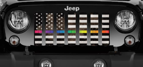 Rainbow Grunge American Flag Jeep Grille Insert