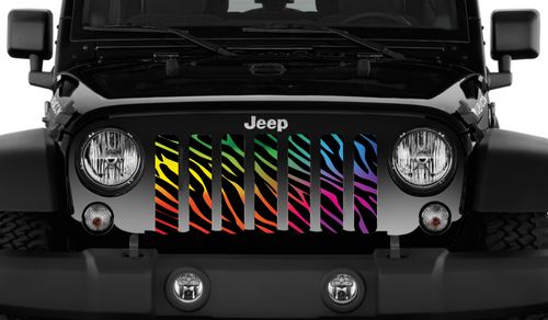 Platinum Rainbow Zebra Print Jeep Grille Insert