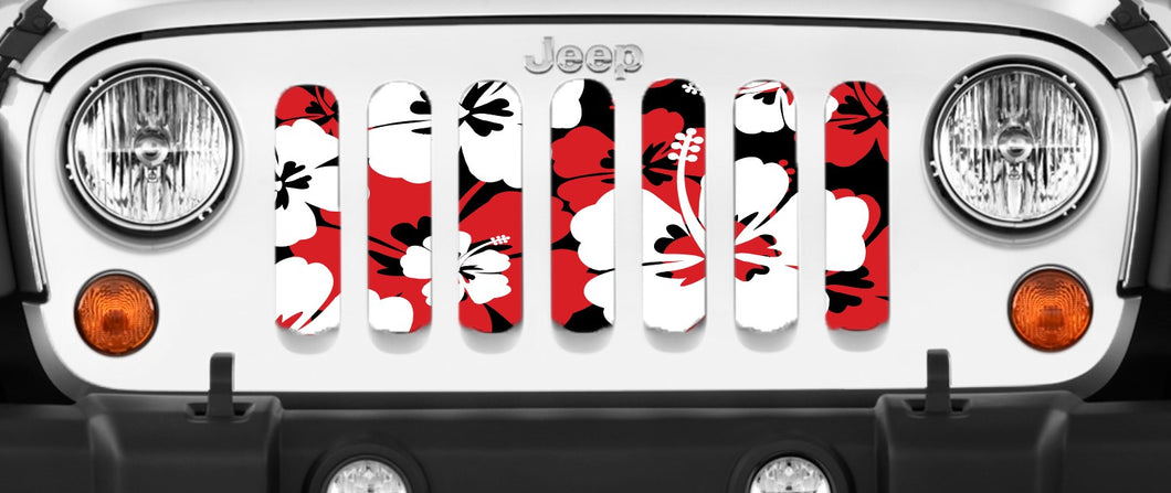 Red Hawaiian Hibiscus Jeep Grille Insert