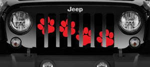 Platinum Puppy Paw Prints - Red Diagonal - Jeep Grille Insert