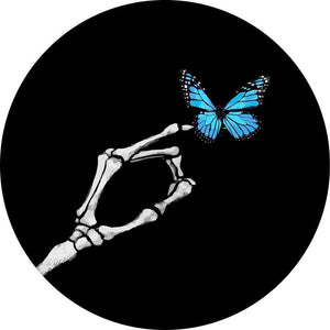 Skull Hand With Teal Butterfly Spare Tire Cover