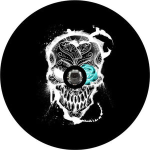Skull With Teal Flower Spare Tire Cover