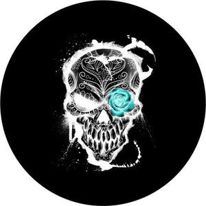 Skull With Teal Flower Spare Tire Cover