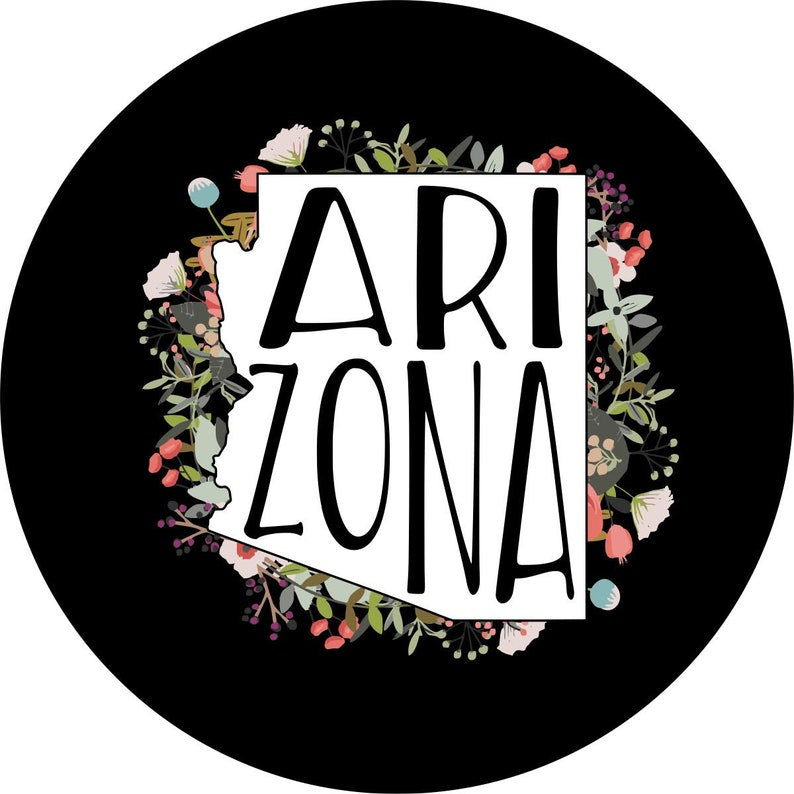 State Of Arizona Outline Flowers Spare Tire Cover