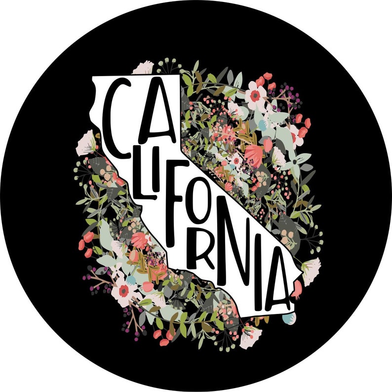 State Of California Outline Flowers Spare Tire Cover