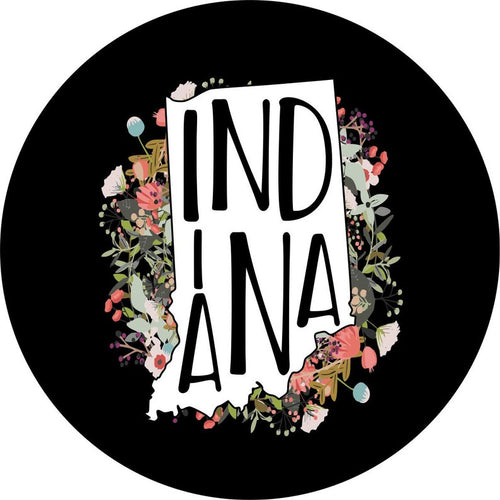 State Of Indiana Outline Flowers Spare Tire Cover