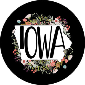 State Of Iowa Outline Flowers Spare Tire Cover