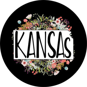 State Of Kansas Outline Flowers Spare Tire Cover