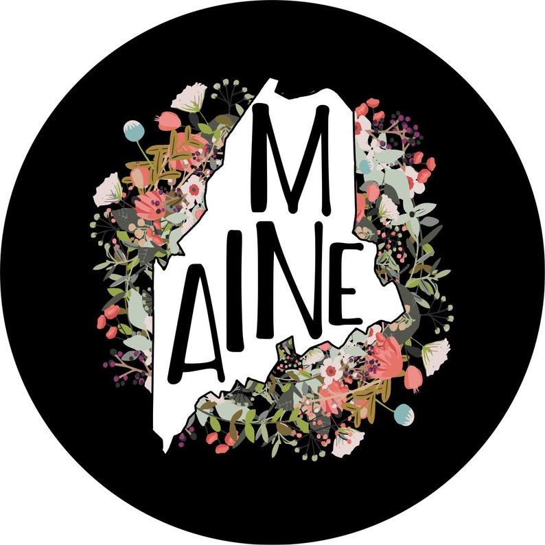 State Of Maine Outline Flowers Spare Tire Cover