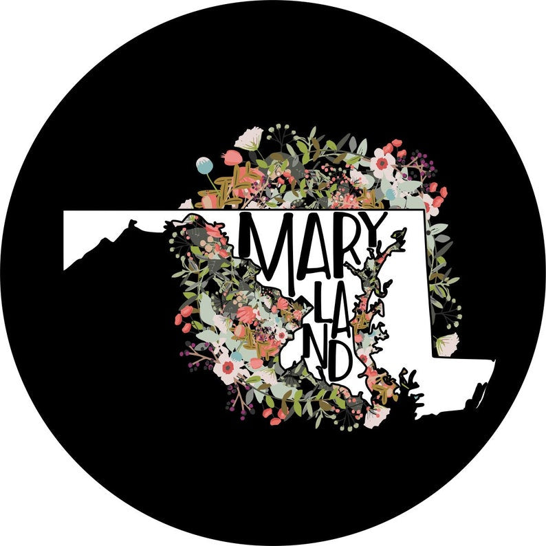 State Of Maryland Outline Flowers Spare Tire Cover