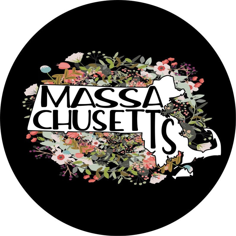 State Of Massachusetts Outline Flowers Spare Tire Cover