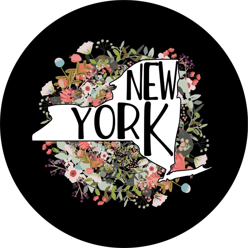 State Of New York Outline Flowers Spare Tire Cover