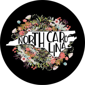 State Of North Carolina Outline Flowers Spare Tire Cover