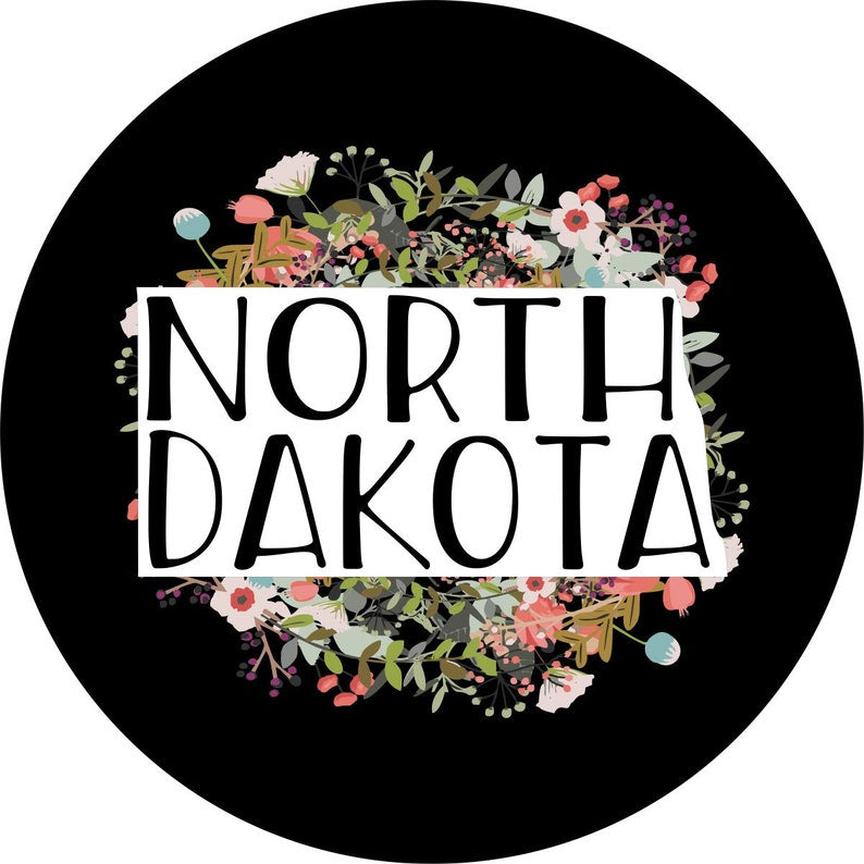 State Of North Dakota Outline Flowers Spare Tire Cover