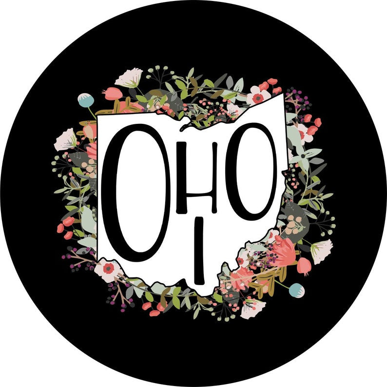 State Of Ohio Outline Flowers Spare Tire Cover