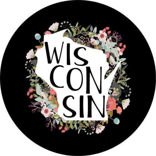 State Of Wisconsin Outline Flowers Spare Tire Cover