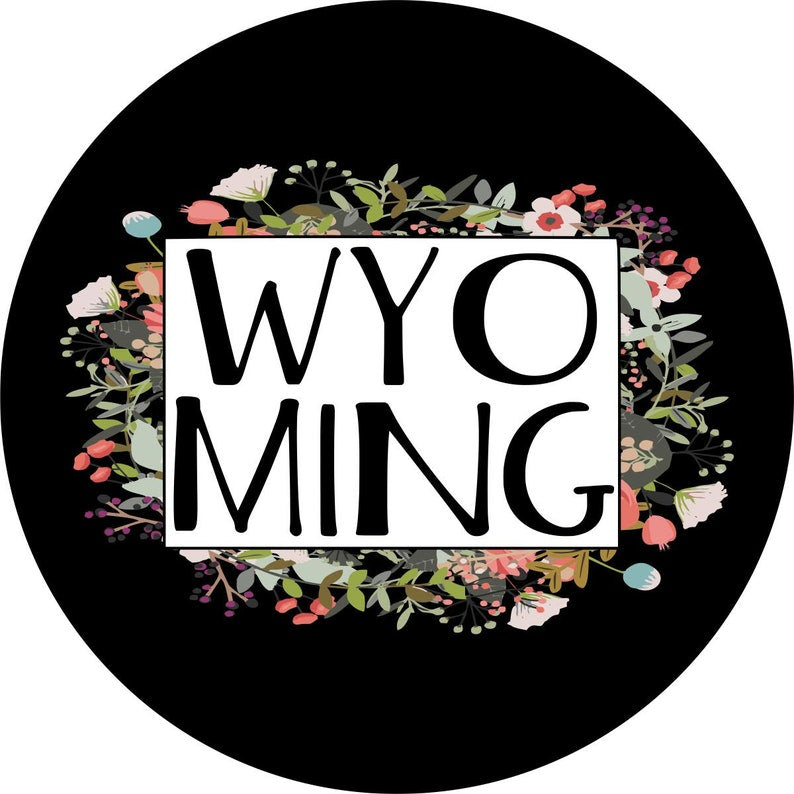 State Of Wyoming Outline Flowers Spare Tire Cover