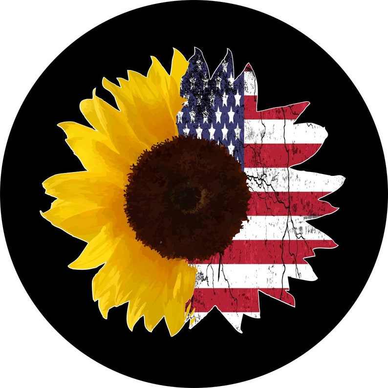 Sunflower American Flag 5 Spare Tire Cover
