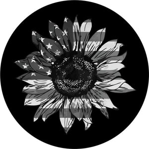 Sunflower American Flag Black Spare Tire Cover